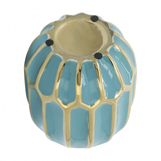 Turquoise/gold Ceramic Vase 8"