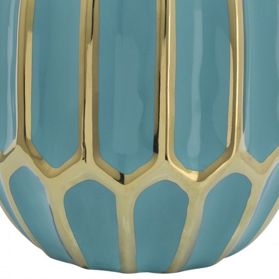 Turquoise/gold Ceramic Vase 8"