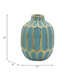 Turquoise/gold Ceramic Vase 8"