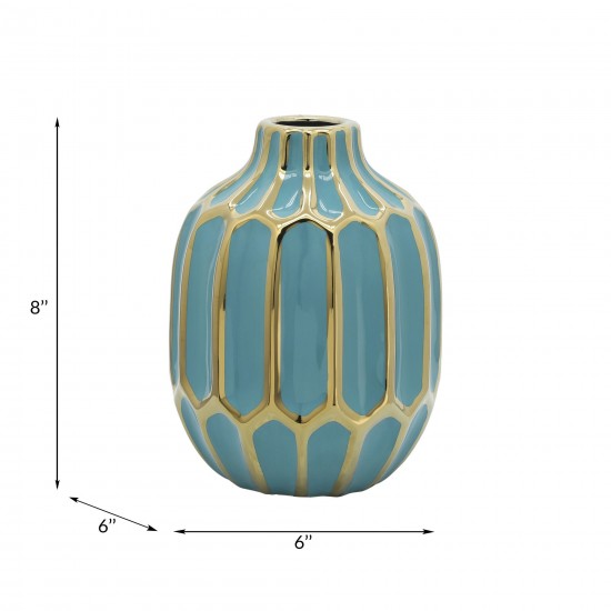 Turquoise/gold Ceramic Vase 8"