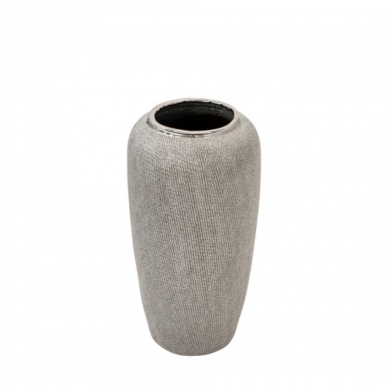 Ceramic 12" Vase, Silver