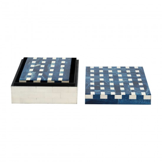 Resin S/2 Plaid Boxes, Blue