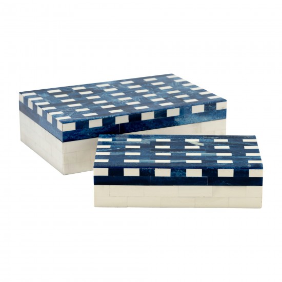 Resin S/2 Plaid Boxes, Blue