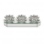 Glass 13" 3 Lotus Mirrored Candle Holder, Silver