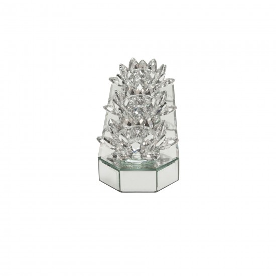 Glass 13" 3 Lotus Mirrored Candle Holder, Silver