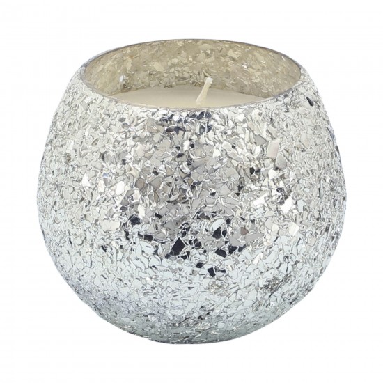 Candle On Silver Crackled Glass 11oz