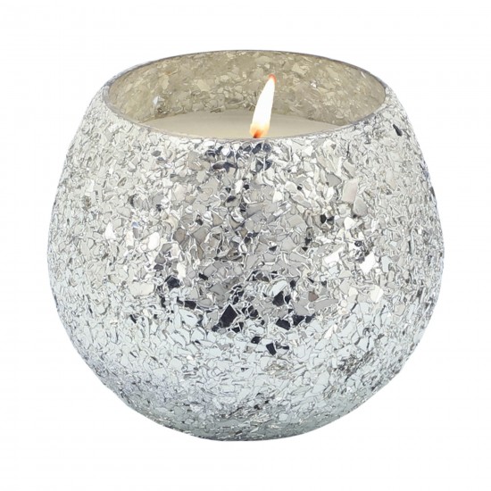 Candle On Silver Crackled Glass 11oz