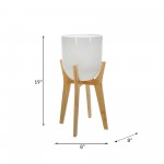 Ceramic 8" Planter W/ Wooden Stand, White