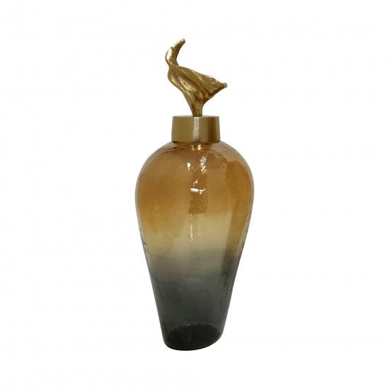 23"h Metal Vase W/ Lily Lid, Bronze