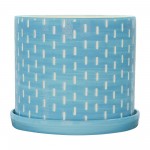 S/2 10/12" Mesh Lines Planter W/ Saucer, Aqua