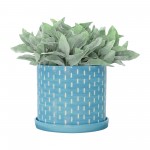 S/2 10/12" Mesh Lines Planter W/ Saucer, Aqua