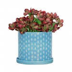 S/2 10/12" Mesh Lines Planter W/ Saucer, Aqua