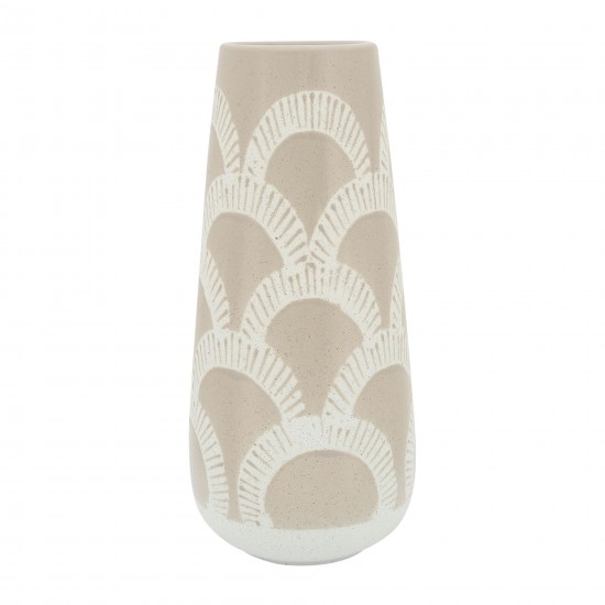 Cer, 15"h Aztec Vase, Beige