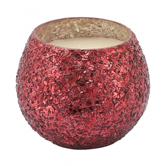 Candle On Red Crackled Glass 11oz