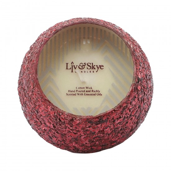 Candle On Red Crackled Glass 11oz