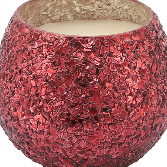 Candle On Red Crackled Glass 11oz