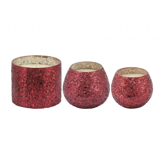 Candle On Red Crackled Glass 11oz