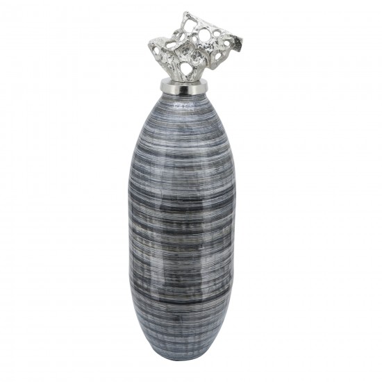 Glass, 41"h Vase W/ Aluminum Lid, Brown