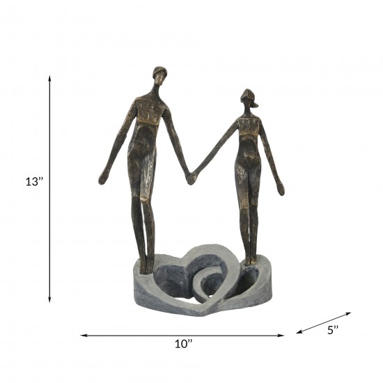 Polyresin 13" Couple Holding Hands, Bronze