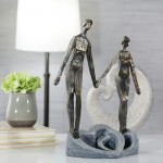 Polyresin 13" Couple Holding Hands, Bronze