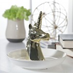 Ceramic 6" Unicorn Ring Holder, White/gold