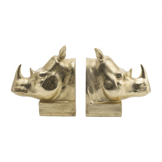 Res, S/2 8"h, Rhino Bookend, Gold