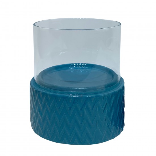 Turq Ceramic /glass 6" Pillar Holder, Chevron