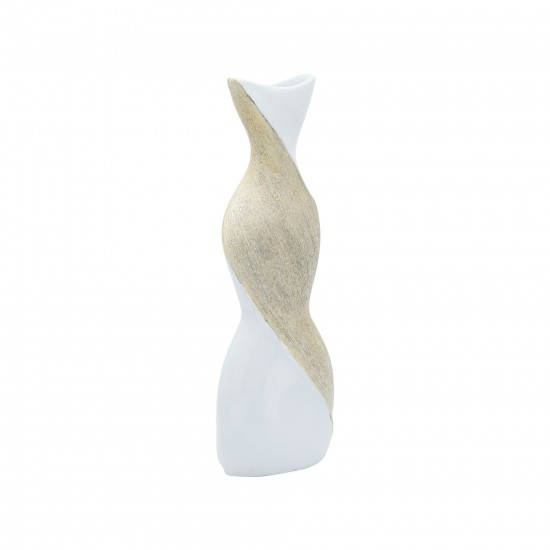 16" Twisted Vase, White/gold