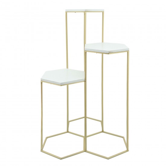 Metal, 3-layered Plant Stands, White/gold