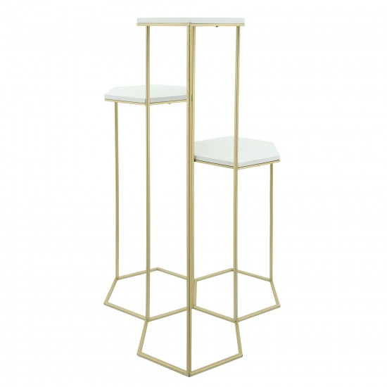 Metal, 3-layered Plant Stands, White/gold