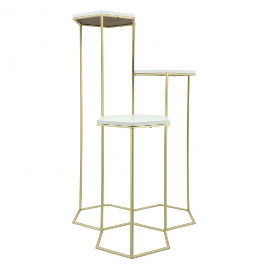 Metal, 3-layered Plant Stands, White/gold