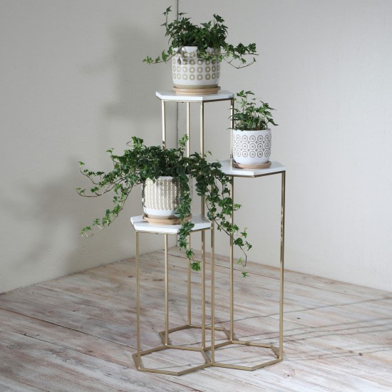 Metal, 3-layered Plant Stands, White/gold
