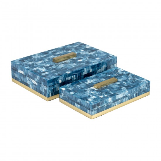 Resin, S/2 10/12" Boxes, Blue