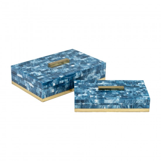 Resin, S/2 10/12" Boxes, Blue