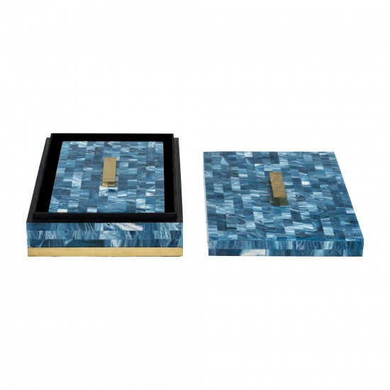 Resin, S/2 10/12" Boxes, Blue