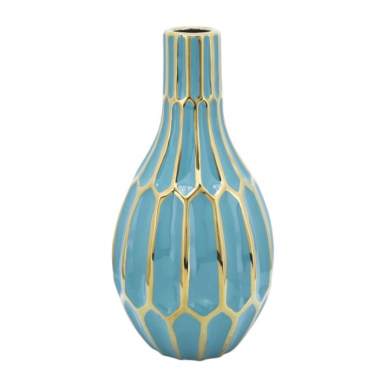 Turquoise/gold Ceramic Vase 12"