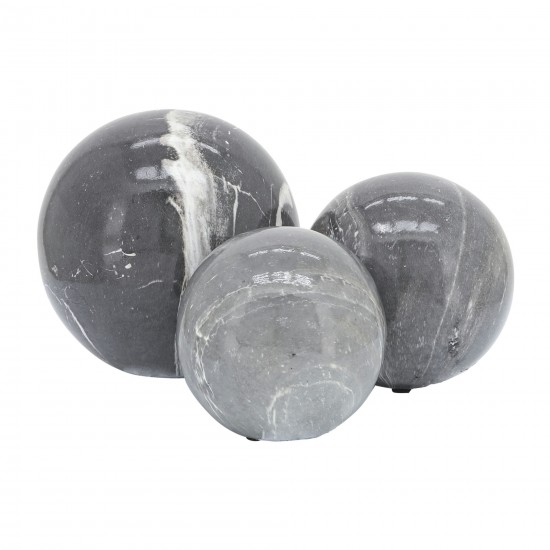 S/3 4/5/6" Marble Look Orbs, Gray