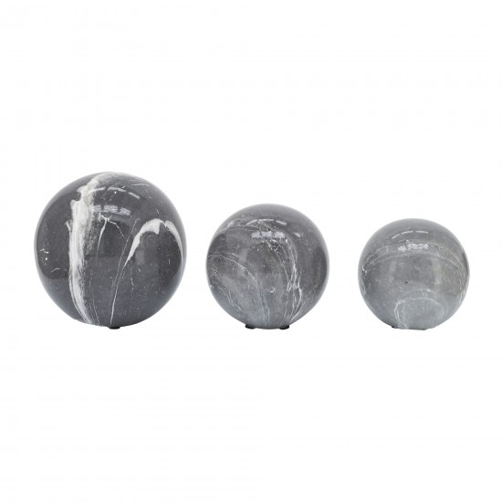 S/3 4/5/6" Marble Look Orbs, Gray