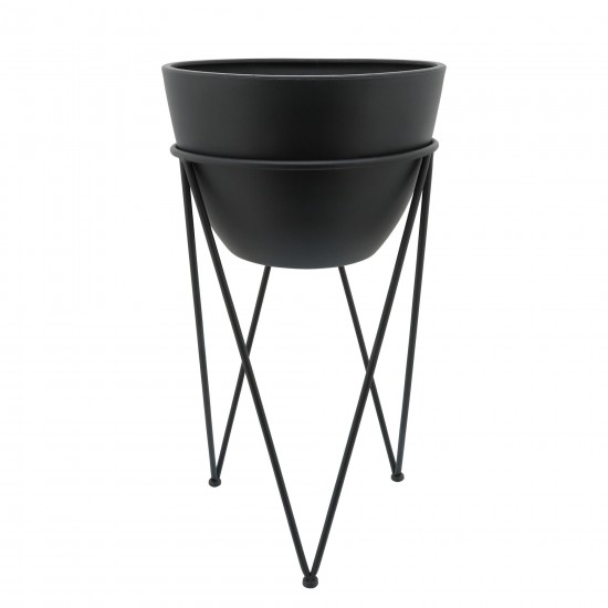 Metal 14" Planter In Stand, Black