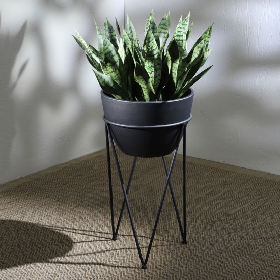 Metal 14" Planter In Stand, Black