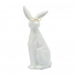 Cer, 8"h Sideview Bunny W/ Glasses, White/gold