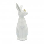 Cer, 8"h Sideview Bunny W/ Glasses, White/gold