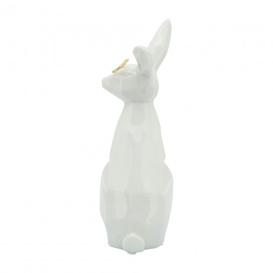 Cer, 8"h Sideview Bunny W/ Glasses, White/gold