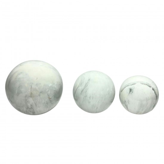 S/3 4/5/6" Marble Look Orbs, White