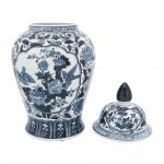 Cer, 18"h Flowers Temple Jar, Blue