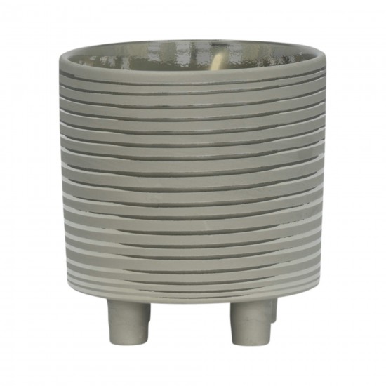 S/2 Footed Planters 9/6", Stripes, Silver