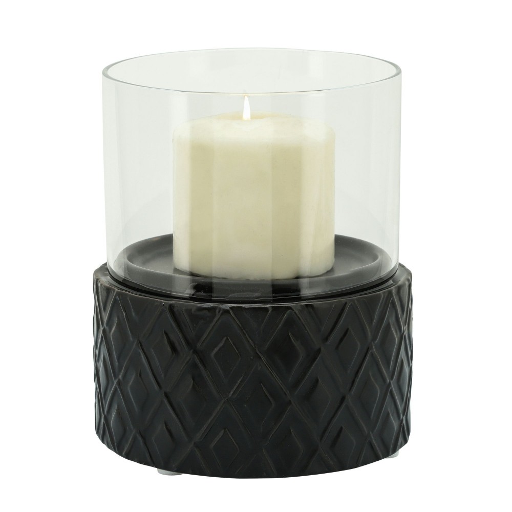 Black Ceramic /glass 6" Pillar Holder, Diamond