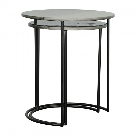 Metal, S/2 22/24" Round Side Tables, Black Pearl