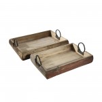 S/2 Wood Trays 19x13x5", Brown