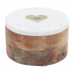 Marble/wood, 5x5 Round Box-heart, White